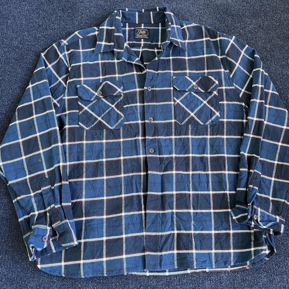 Jacks MFG Flannel Shirt Mens 3XL Blue Plaid Long Sleeve Button Up Casual